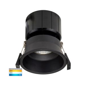 Prime 12W 240V Deepset Dimmable LED Downlight 84mm Black / Tri-Colour - HV5513T-BLK