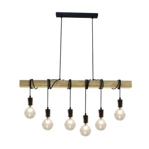 Tibery 6 Light Pendant Black / Timber - LL002PL034