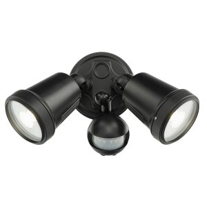 Hunter 22W Twin LED Spotlight with Sensor Black / Tri-Colour - 20625/06