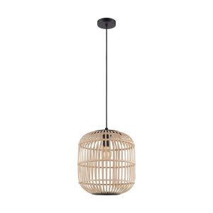 Bordesley 1 Light Pendant Large Black / Wood - 43216N