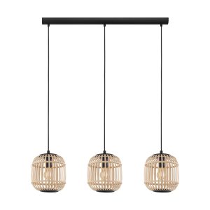 Bordesley 3 Light Pendant Black / Wood - 43217