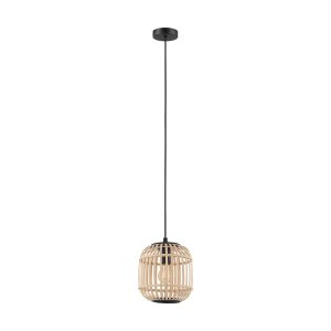 Bordesley 1 Light Pendant Small Black / Wood - 43231N