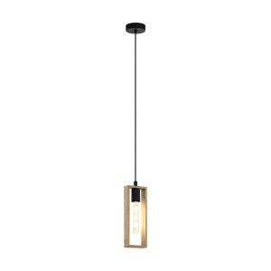 Littleton 1 Light Pendant Black / Wood - 49473N