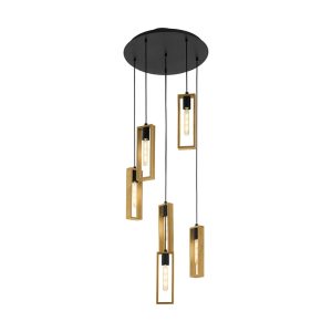 Littleton 6 Light Pendant Black / Wood - 49549N