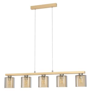 Castralvo 5 Light Pendant Satin Nickel / Brown / Amber - 98592