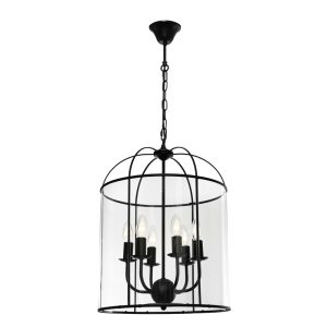 Clovelly 6 Light Pendant Large Black / Clear - CLOV6PBLK