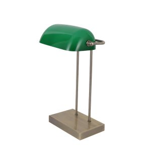 Banker 1 Light USB Desk Lamp Antique Brass / Green - LL-14-0019AB