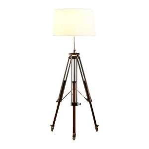 Loft Metal & Wood Tripod Floor Lamp With Shade Natural / Shiny Nickel - KITZAF12059