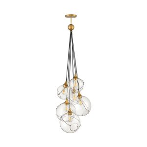 Skye 6 Light 24" Heritage Pendant Light Brass / Black - QN-SKYE-6P