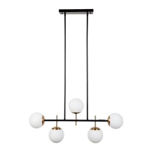 Maddox 5 Light Linear Pendant Black / Antique Brass / Opal - 20704