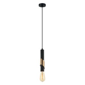 Golda Diagonal Plate 1 Light Pendant Matt Black / Antique Brass - GOLDA1