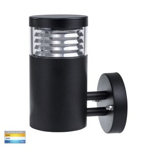 Mini Louvred 9W 240V Round LED Wall Light Black / Tri-Colour - HV3622T-BLK