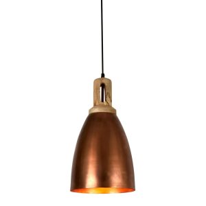 Lewis 1 Light Pendant Antique Copper / Wood - ZAF11231