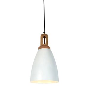 Lewis 1 Light Pendant Matt White / Wood - ZAF11233