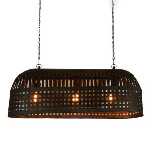 Esch 3 Light Woven Iron Strips Pendant Long Antique Black - ZAF12090