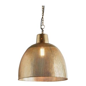 Riva Perforated Iron Dome Pendant Medium Antique Brass - ZAF10318