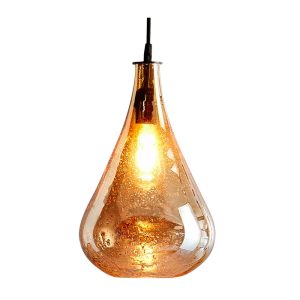 Lustre Teardrop 1 Light Stone Effect Glass Pendant Pale Gold - ZAF10341