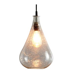 Lustre Teardrop 1 Light Stone Effect Glass Pendant Clear - ZAF10343