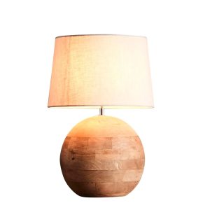 Boule Turned Wood Ball Table Lamp Small Natural With Shade - ZAF14117