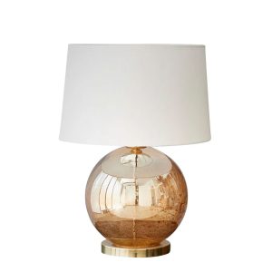 Lustre Ball Stone Effect Glass Table Lamp Pale Gold With Shade - KITZAF14146