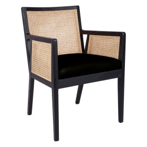 Kane Rattan Black Carver Dining Chair Black Linen - 32675