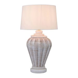 Zimbali Rattan Table Lamp White With Shade - ELDAN2000WH