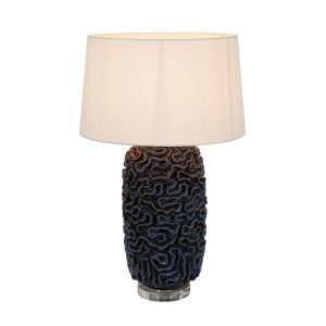 Zambezi Ceramic Table Lamp Blue With Ivory Shade - ELTIQ103171B