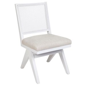 The Imperial Rattan White Dining Chair Natural Linen - 32198