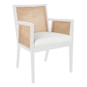 Kane Rattan White Carver Dining Chair White Linen - 32476