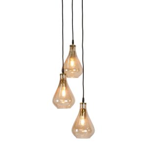 Lustre Teardrop 3 Light Stone Effect Glass Pendant Pale Gold - ZAF11204