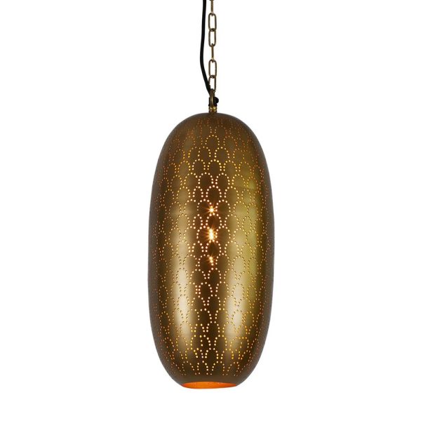 Anaconda Perforated Tall Oblong Pendant Brass - ZAF11250