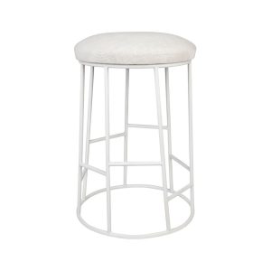 Aiden White Steel Kitchen Stool Natural Linen - 31279