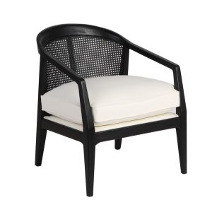 Willow Black Rattan Arm Chair White Linen - 32683