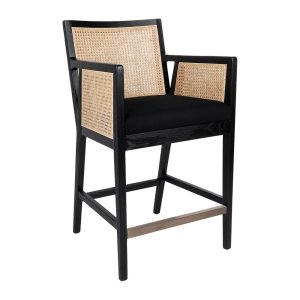 Kane Black Rattan Kitchen Stool Black Linen - 32757