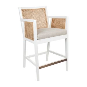 Kane White Rattan Kitchen Stool Natural Linen - 32758