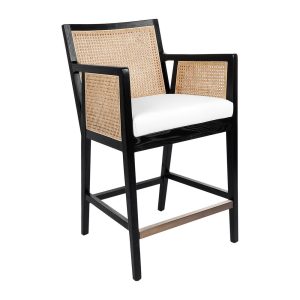 Kane Black Rattan Kitchen Stool White Linen - 32759