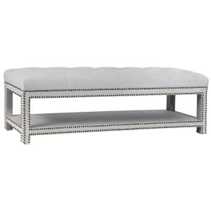 Serena Tufted Bench Ottoman Cool Grey Linen - 32419