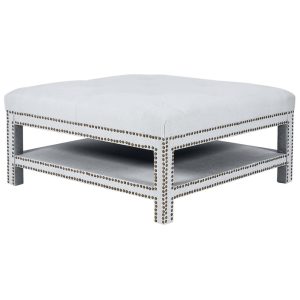 Serena Tufted Square Ottoman Cool Grey Linen - 32421