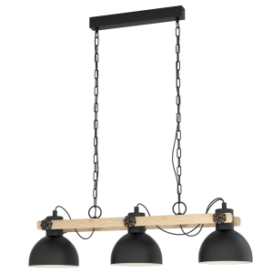 Lubenham 3 Light Industrial Pendant Black / Brown - 43163N