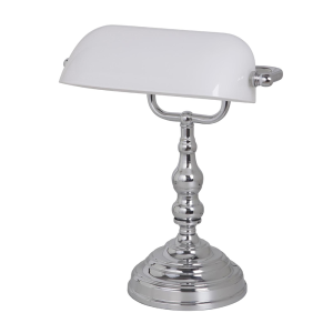 Bankers Table Lamp Chrome & Opal Glass - 1000083