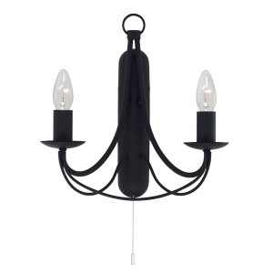 Maypole 2 Light Wall Light Candelabra Black - R6342-2B-BL