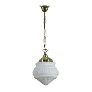 Single Chain Pendant Brass With 8" Premier Opal Matt Glass - 3001193