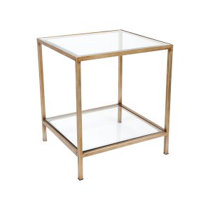 Cocktail Glass Square Side Table Antique Gold - 32410