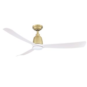 Kute 52" DC Ceiling Fan With 14W Dimmable Cool White LED Light & Remote Control Satin Brass / White - KUT52SBMWLED