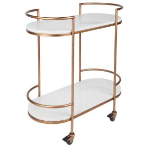 Southside White Stone Bar Cart Antique Gold - 32740