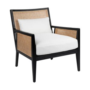 Kane Black Rattan Arm Chair White Linen - 32754