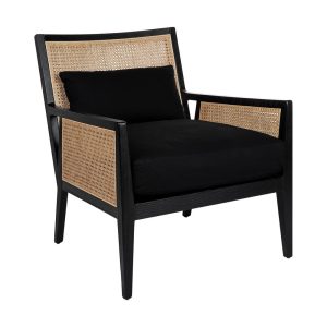 Kane Black Rattan Arm Chair Black Linen - 32755