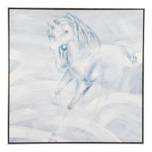 White Stallion Left Hand Facing Oil On Canvas Painting - 52949