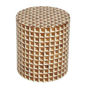 Brown & White Bone Stool - FUR1211