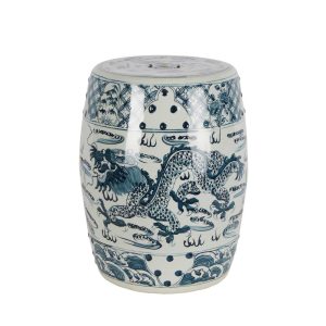 Long Hand Painted Porcelain Drum Stool Blue - FUR2164